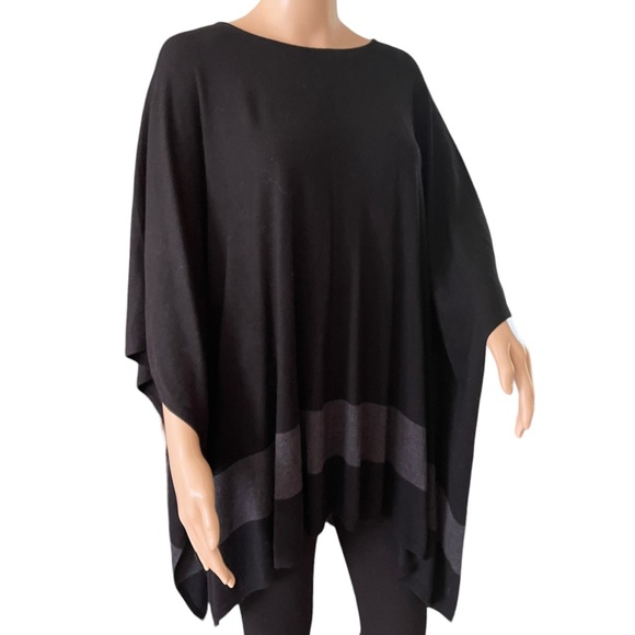 Vertical Design   Lightweight Black Poncho With Single Band of Gray   Size L/XL - Picture 7 of 14